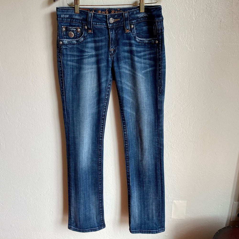 Rock Revival Jen Straight Jeans Dark With Fade Wash Size 31